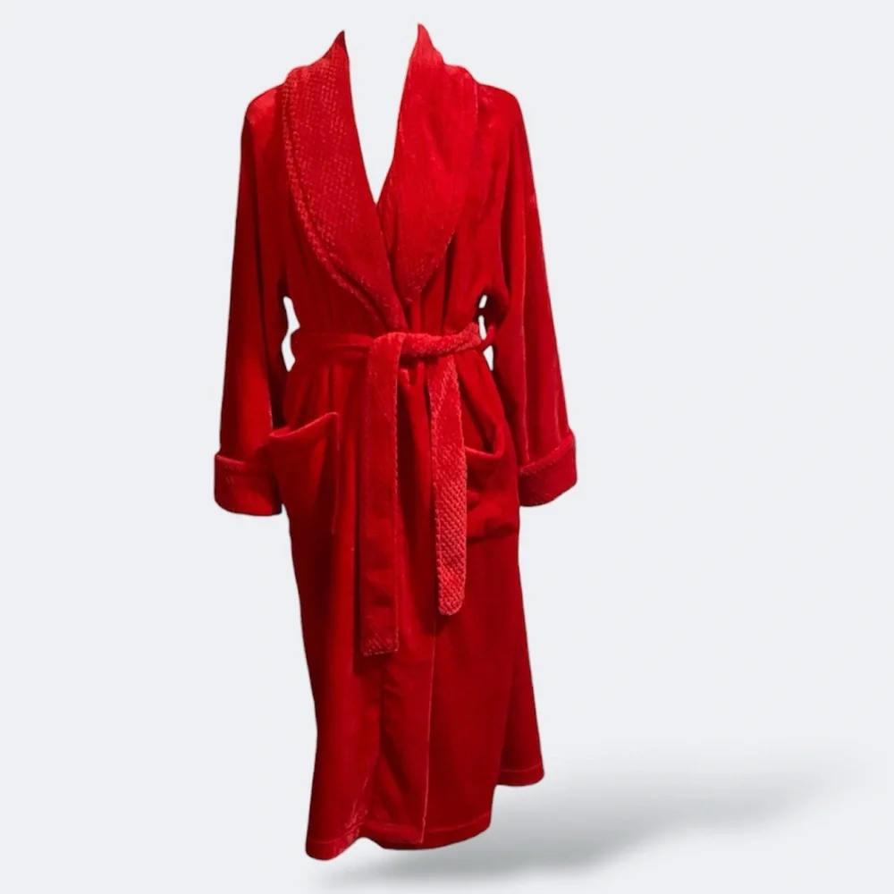 Red Luxurious Plush Faux Fur Belted Bathrobe Lounge Soft Sexy Spa Day Pamper